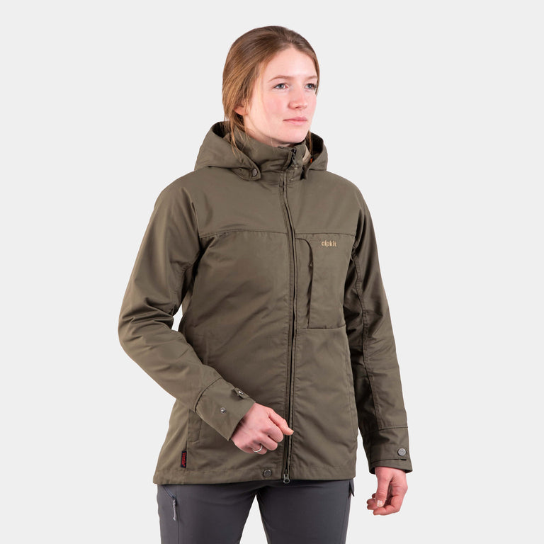 Alpkit women's Ranger Ventile weatherproof jacket in Kelp green - closed