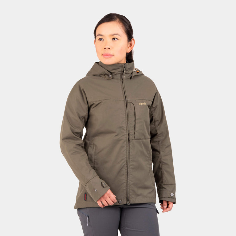 Alpkit women's Ranger Ventile weatherproof jacket in Kelp green