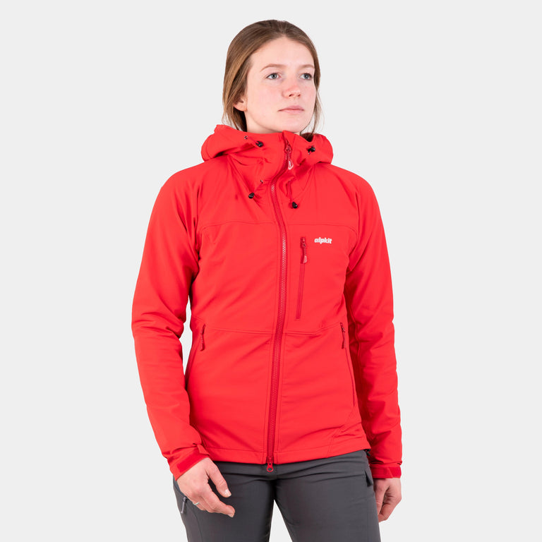 Alpkit women's Resolute softshell windproof jacket in Chilli red