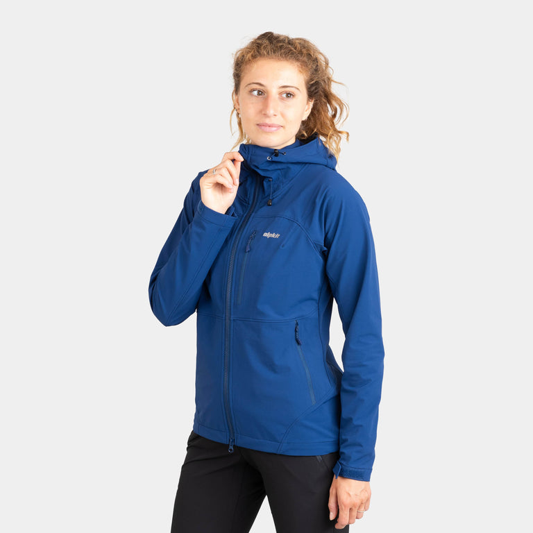 alpkit womens resolute softshell jacket in memo blue 