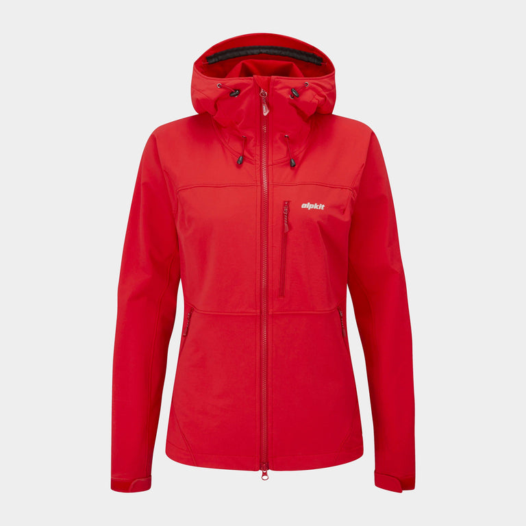 Alpkit women's Resolute softshell windproof jacket in Chilli red - closed