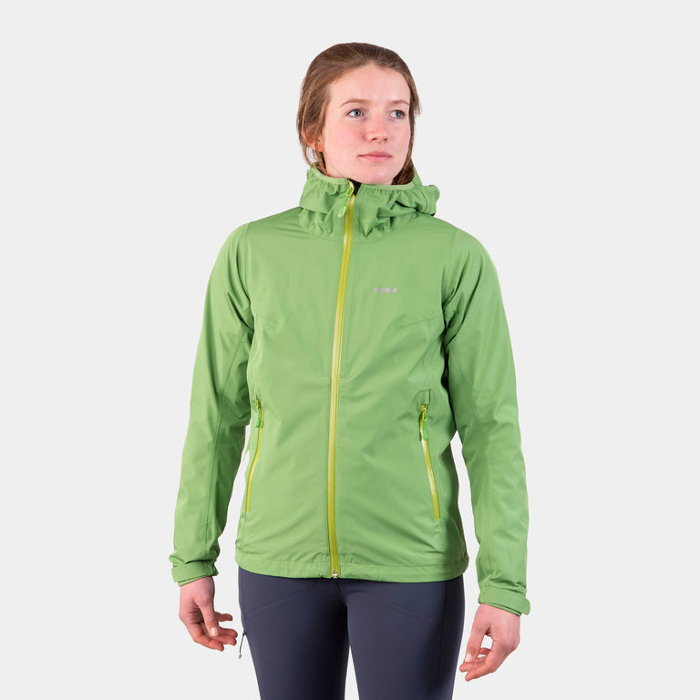 alpkit sigma womes waterproof jacket in fern green  - closed