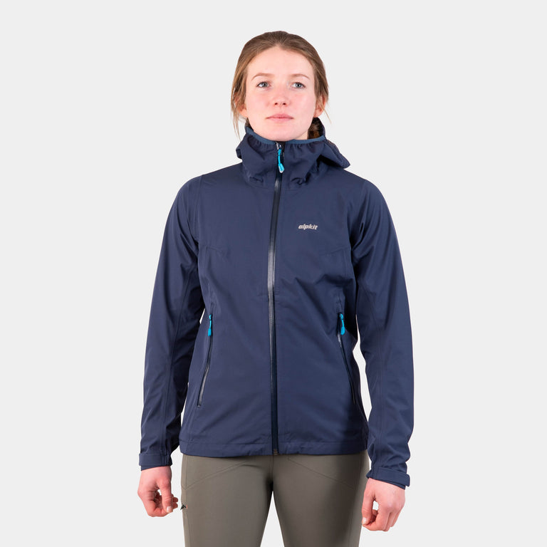 alpkit sigma womes waterproof jacket in outer space blue - closed