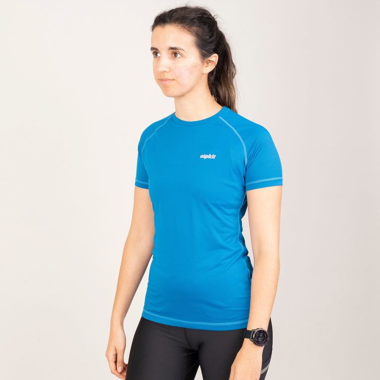 alpkit womens vayper short sleeve base layer for trail running and fell running in reef blue front